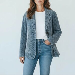 Parsley & Sage Denim Blazer Stretch Distressed Boho Shabby Chic Blue Size Small